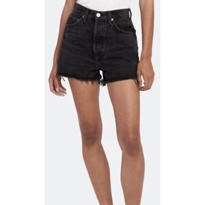 Re/Done‎ Size 26 High Rise Cut Off Denim Jean Shorts Button Fly 3" Inseam Black